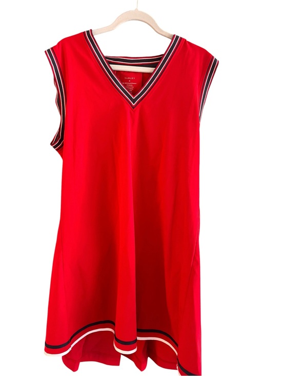 Varley Dresses & Skirts - Varley Women’s M Red Sleeveless V-Neck Tennis Dress with Contrast Stripe Trim